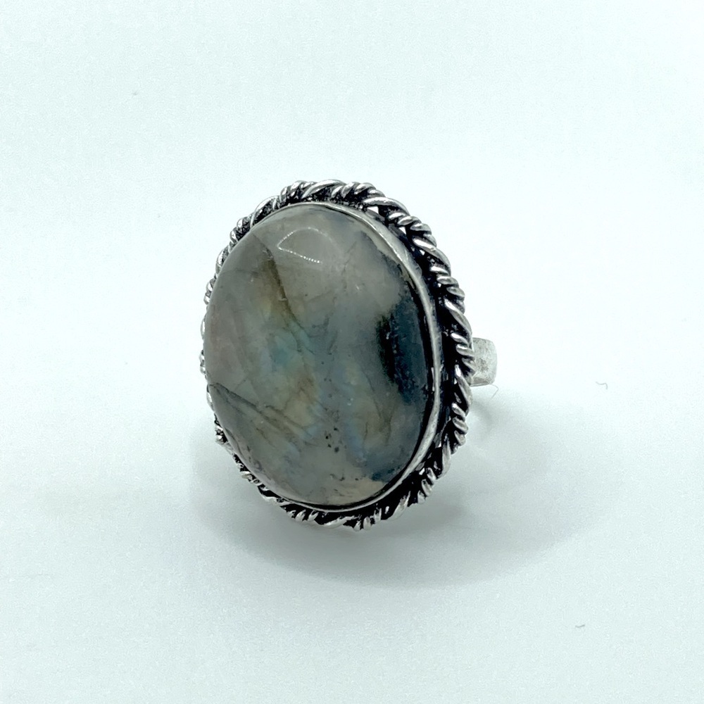 Vtg Labradorite Stone Oval Cabochon Shaped Statement Ring Sz 7.75